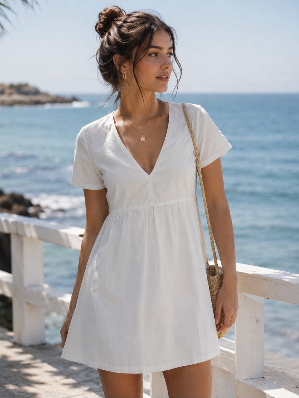 Divided White Babydoll Mini Dress | Women’s Small | Coastal Cottagecore